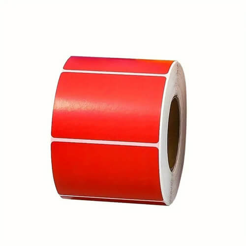 Etiqueta papel couche fondo rojo 31x23mm