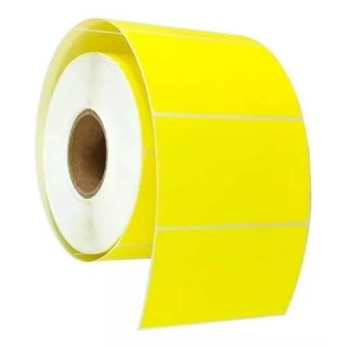 Etiqueta papel couche fondo amarillo 31x23mm